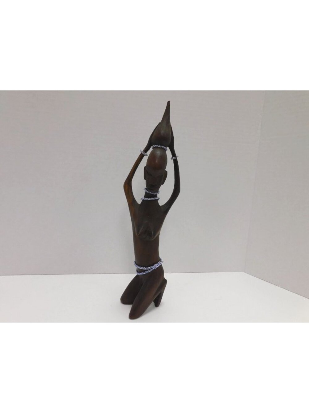 Vintage African Handcarved Wood Woman Figurine W/ A Vase 11" Tall DW324